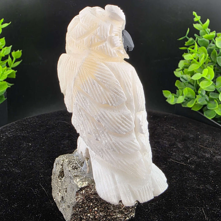 Owl Carving on Pyrite cluster