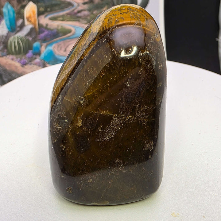 Polished Tiger's Eye freeform showcasing shimmering golden chatoyancy and smooth surface.
