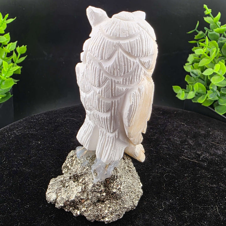 Owl Carving on Pyrite cluster