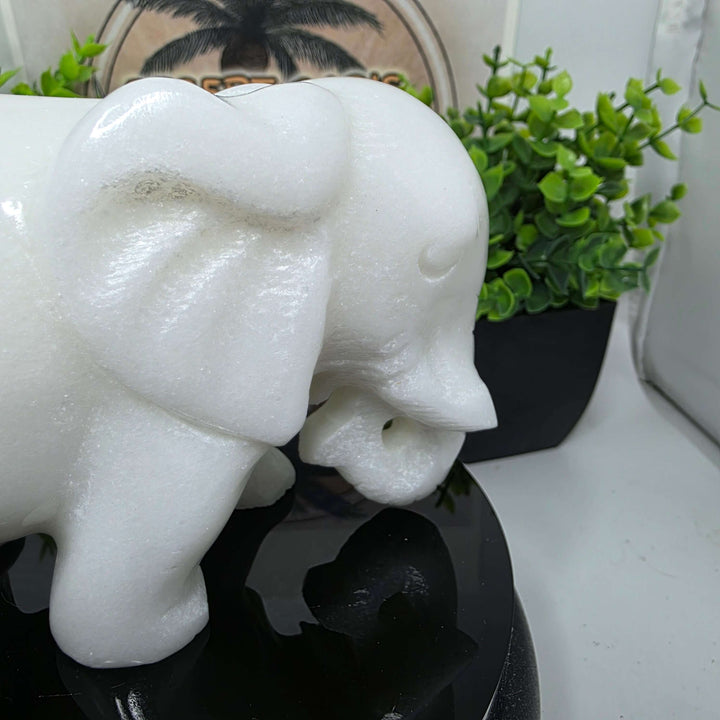 White Xiuyan Jade Elephant Carving - 4"