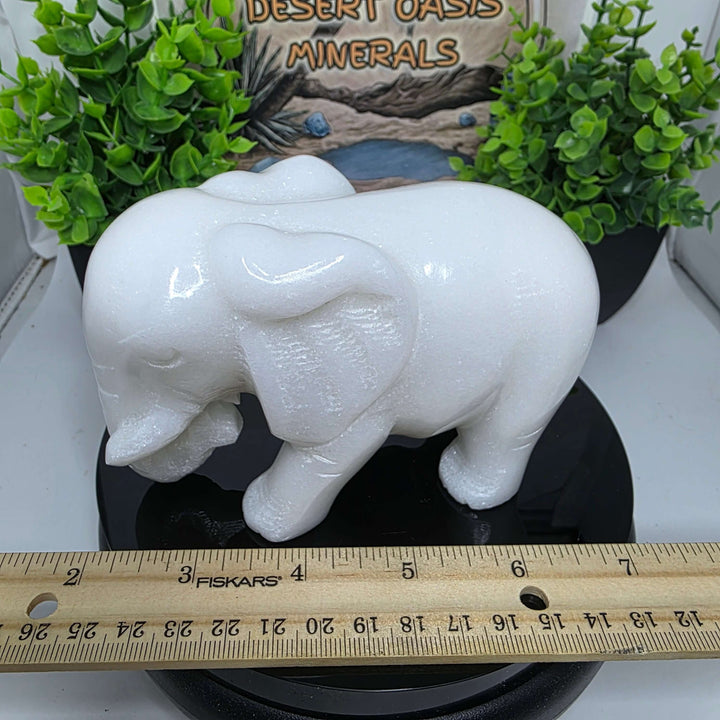 White Xiuyan Jade Elephant Carving - 4"