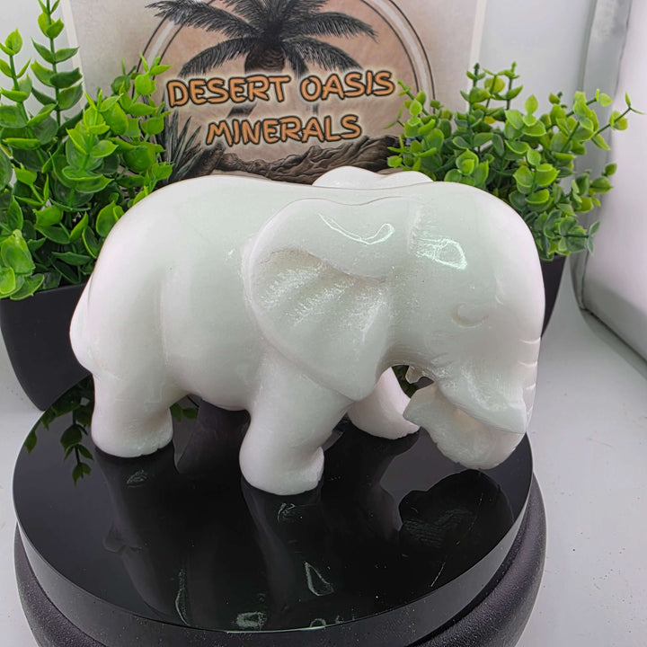 White Xiuyan Jade Elephant Carving - 4"