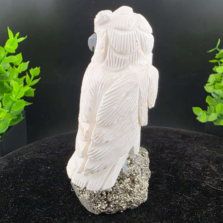 Owl Carving on Pyrite cluster