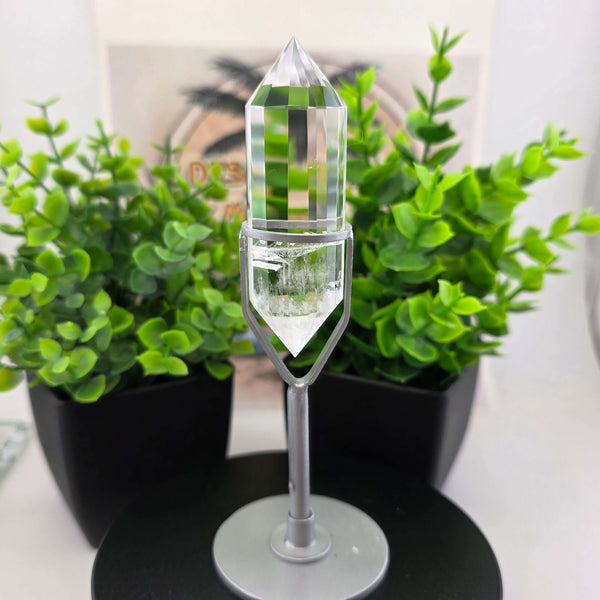 Polished Faceted Clear Quartz Crystal with Stand