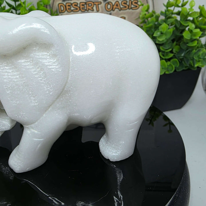 White Xiuyan Jade Elephant Carving - 4"