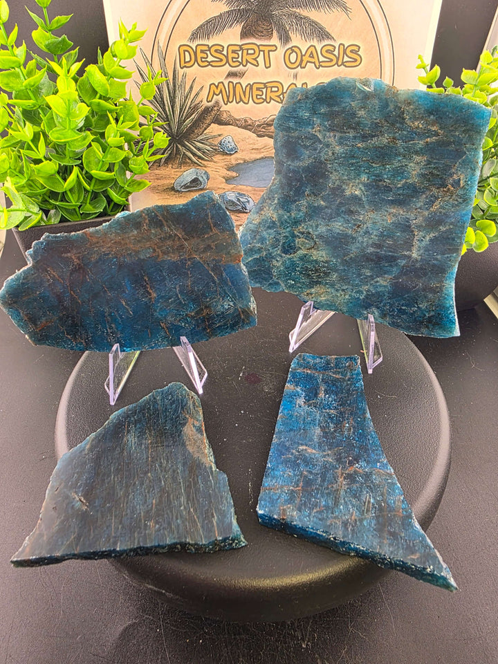 Polished Blue Apatite Slab Lot - 4pc