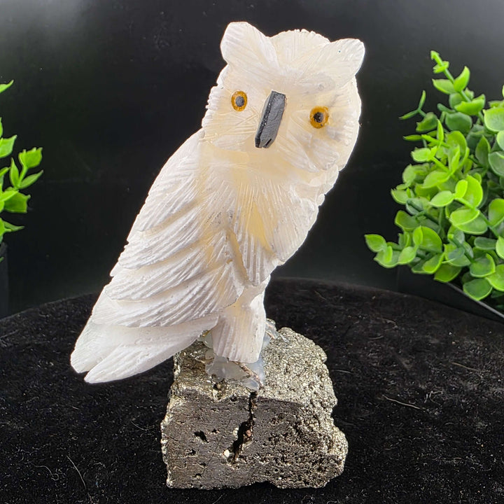 Owl Carving on Pyrite cluster