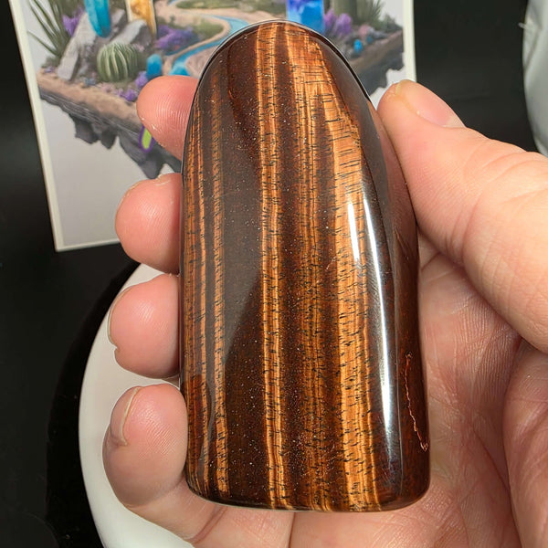 Polished Red Tiger's Eye freeform showing distinct reddish-brown colors with natural oxidation effects.