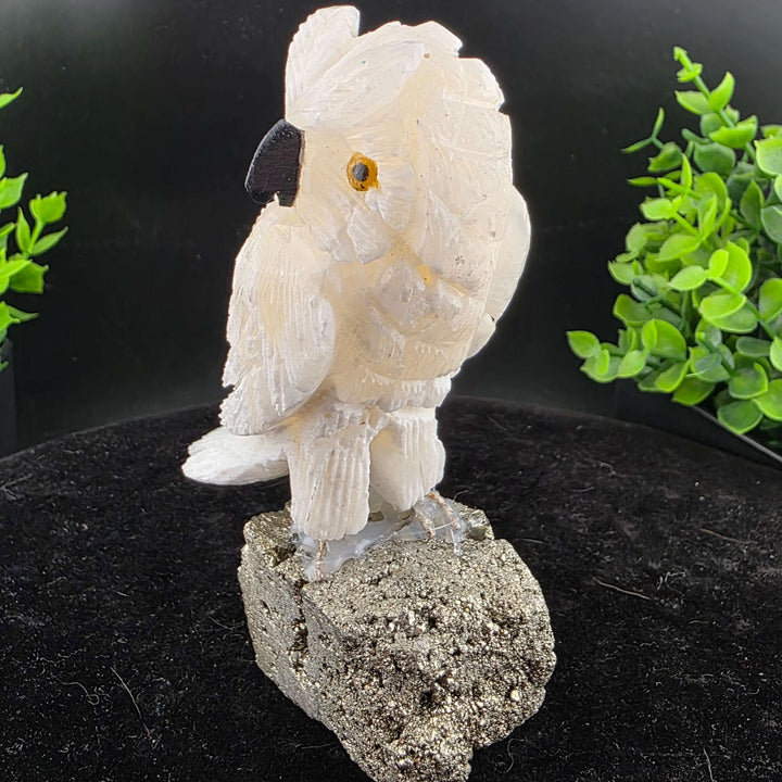 Owl Carving on Pyrite cluster