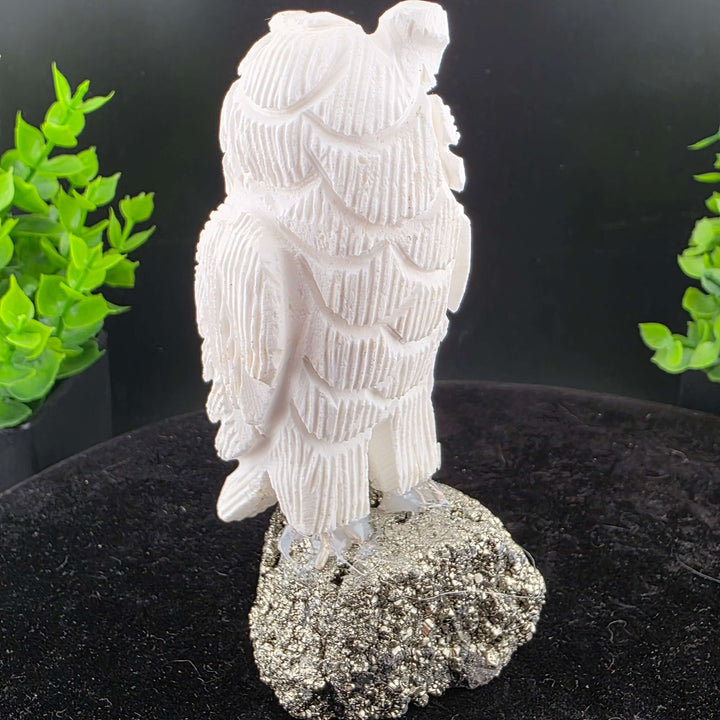 Owl Carving on Pyrite cluster