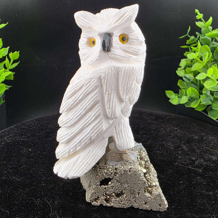 Owl Carving on Pyrite cluster