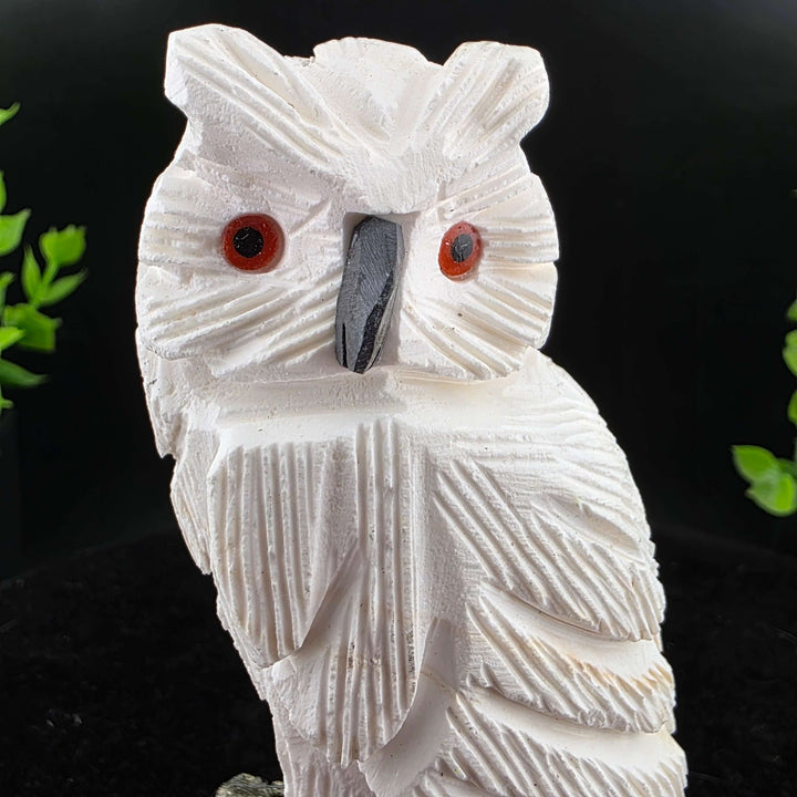 Owl Carving on Pyrite cluster