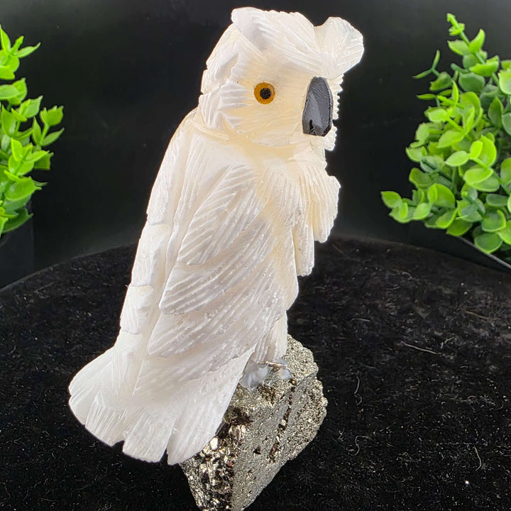 Owl Carving on Pyrite cluster