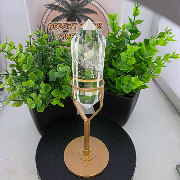 Polished Faceted Clear Quartz Crystal with Stand