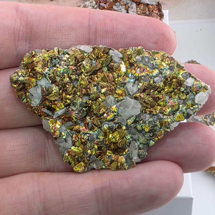 Iridescent Marcasite on Mangano Calcite