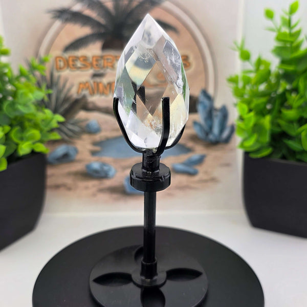 Polished Faceted Clear Quartz Crystal Tear Drop with Stand