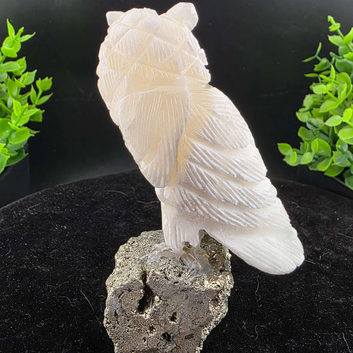 Owl Carving on Pyrite cluster
