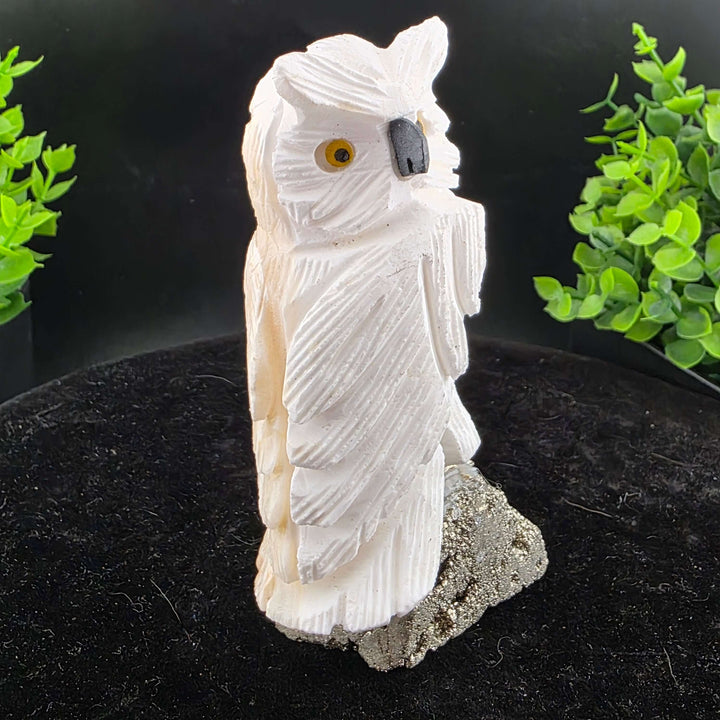 Owl Carving on Pyrite cluster