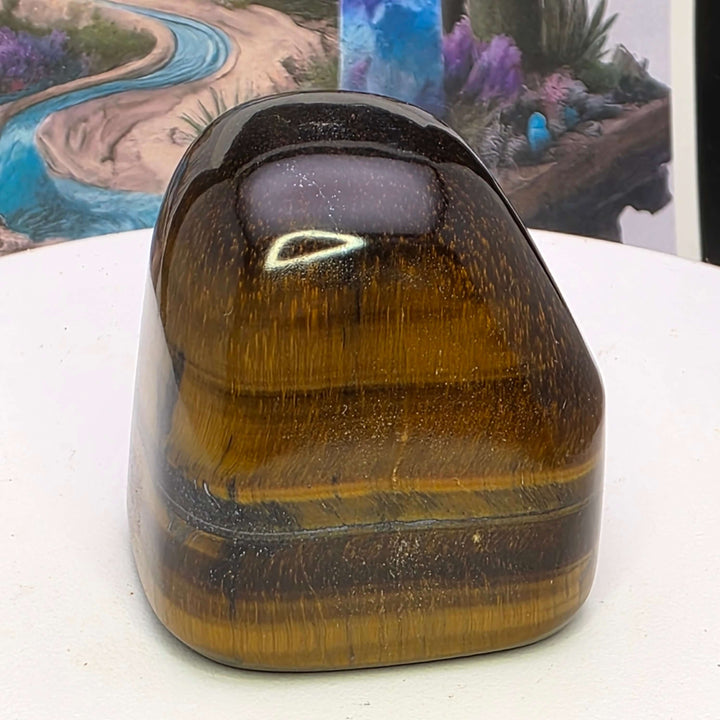 Polished Tiger's Eye freeform showing golden chatoyancy and smooth surface, perfect for crystal collectors.