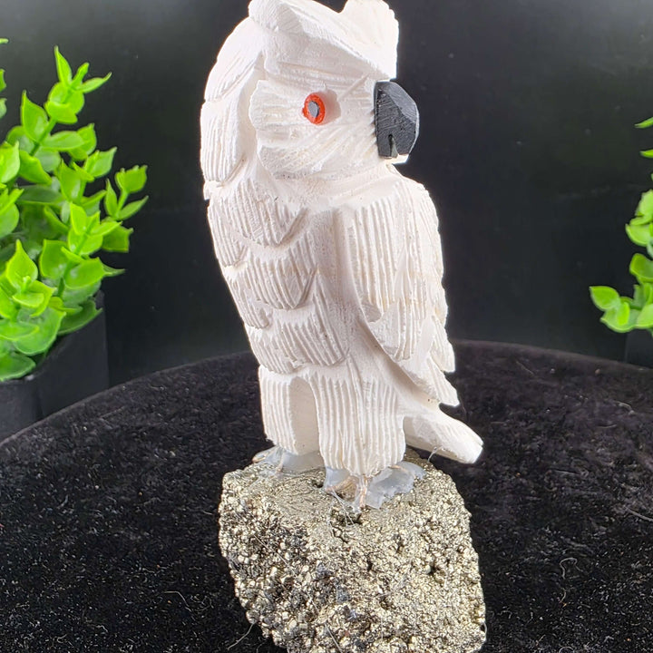 Owl Carving on Pyrite cluster