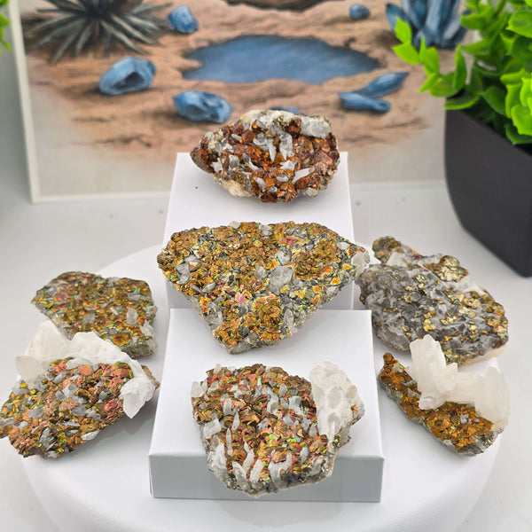 Iridescent Marcasite on Mangano Calcite