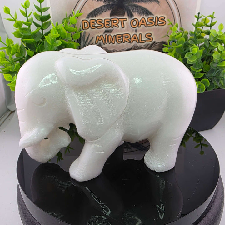 White Xiuyan Jade Elephant Carving - 4"