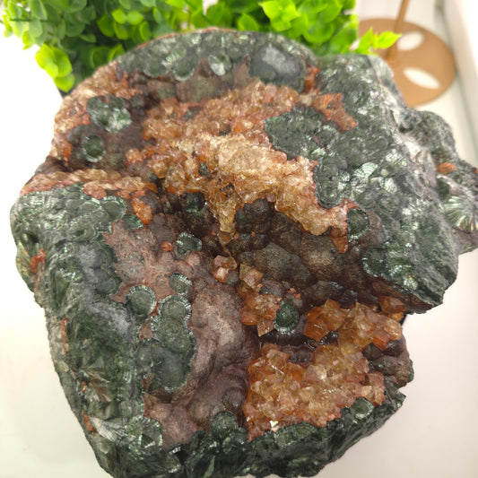 Clinochlore Seraphinite Korshunovskoye Iron Deposit Russia geological specimen with green and brown crystals