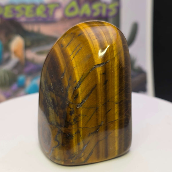 Polished Tiger's Eye freeform showcasing golden color and chatoyancy, perfect for decor or crystal enthusiasts.