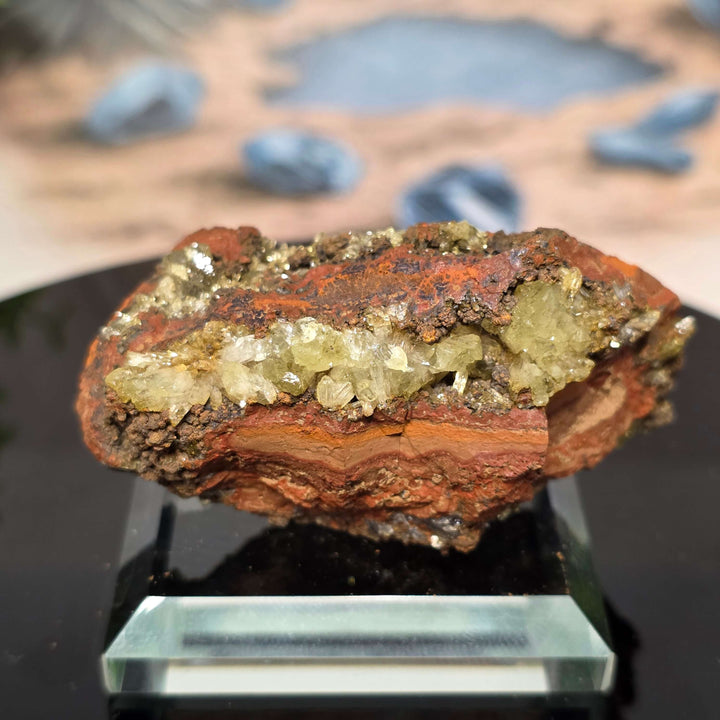 Adamite Specimen: Ojuéla Mine Collector’s Crystal showcasing sharp habit and vibrant colors on display.