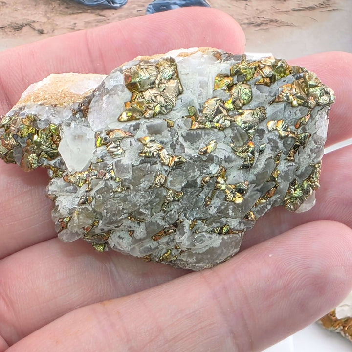 Iridescent Marcasite on Mangano Calcite