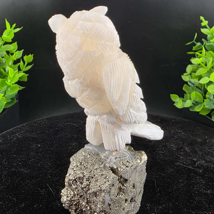 Owl Carving on Pyrite cluster