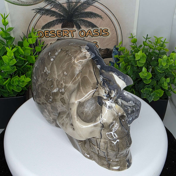 Volcano Agate Half Skull Carving - 4.75in