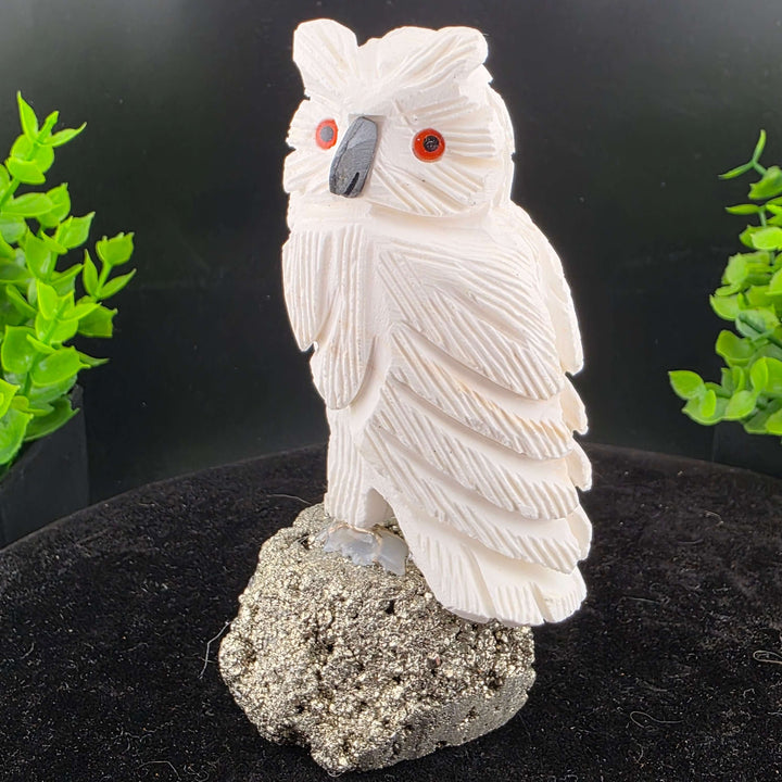 Owl Carving on Pyrite cluster