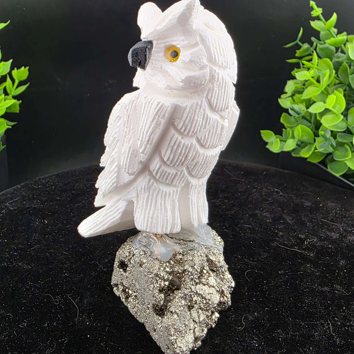 Owl Carving on Pyrite cluster