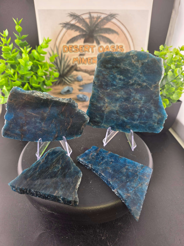 Polished Blue Apatite Slab Lot - 4pc