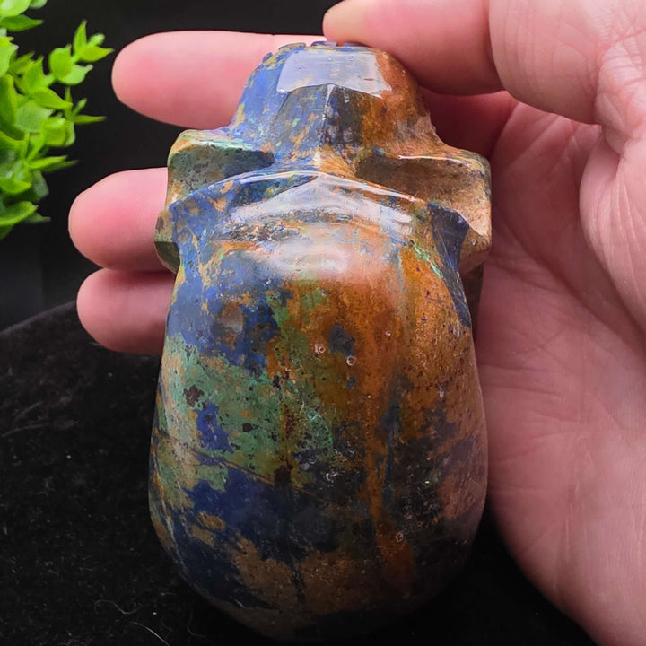 Azurite Malachite Skull Carving - 3.75in