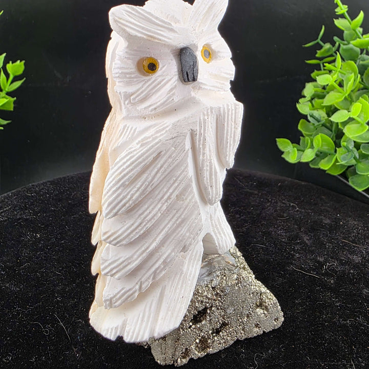 Owl Carving on Pyrite cluster