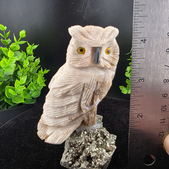 Owl Carving on Pyrite cluster