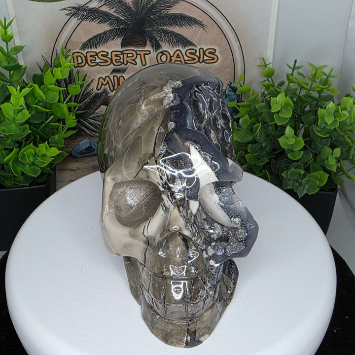 Volcano Agate Half Skull Carving - 4.75in