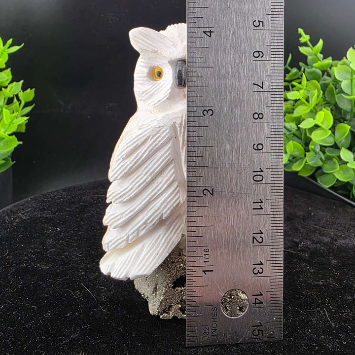 Owl Carving on Pyrite cluster