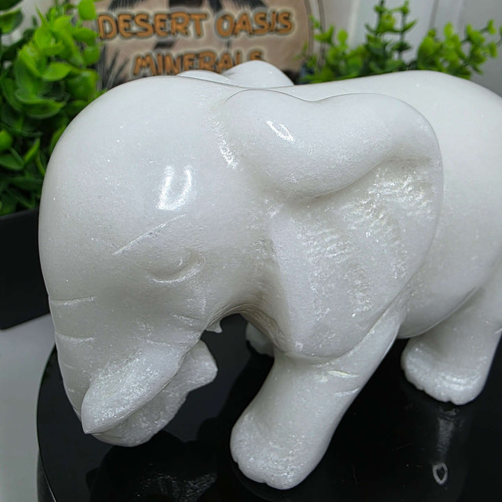 White Xiuyan Jade Elephant Carving - 4"