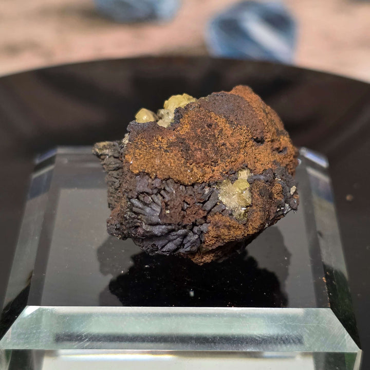 Adamite Specimen: Ojuéla Mine Collector’s Crystal showcasing unique formations and colors on display.