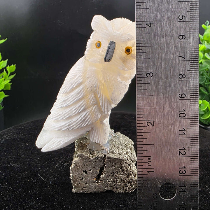 Owl Carving on Pyrite cluster