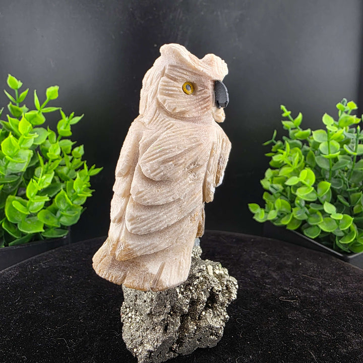 Owl Carving on Pyrite cluster