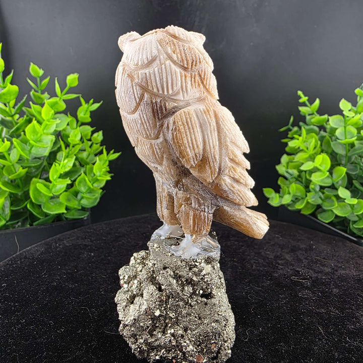 Owl Carving on Pyrite cluster